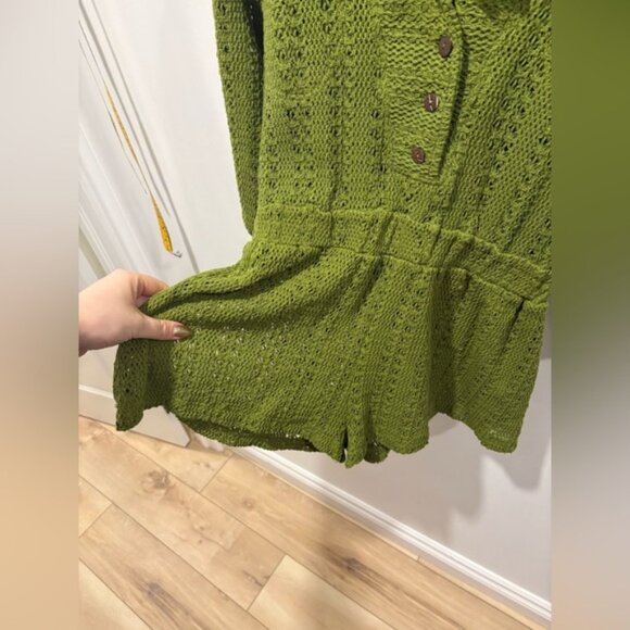 Free People Beach Crochet Ryan Romper Green - Picture 6 of 8